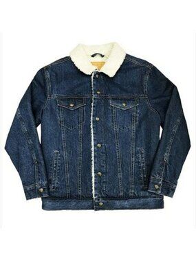 CPK denim sherpa lined, insulated trucker jacket, dark blue, size L